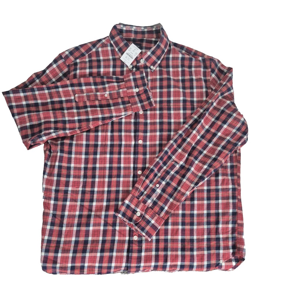 J Crew Shirt Mens XL Red Navy Plaid Flannel‎ Button Down Long Sleeve Casual NEW